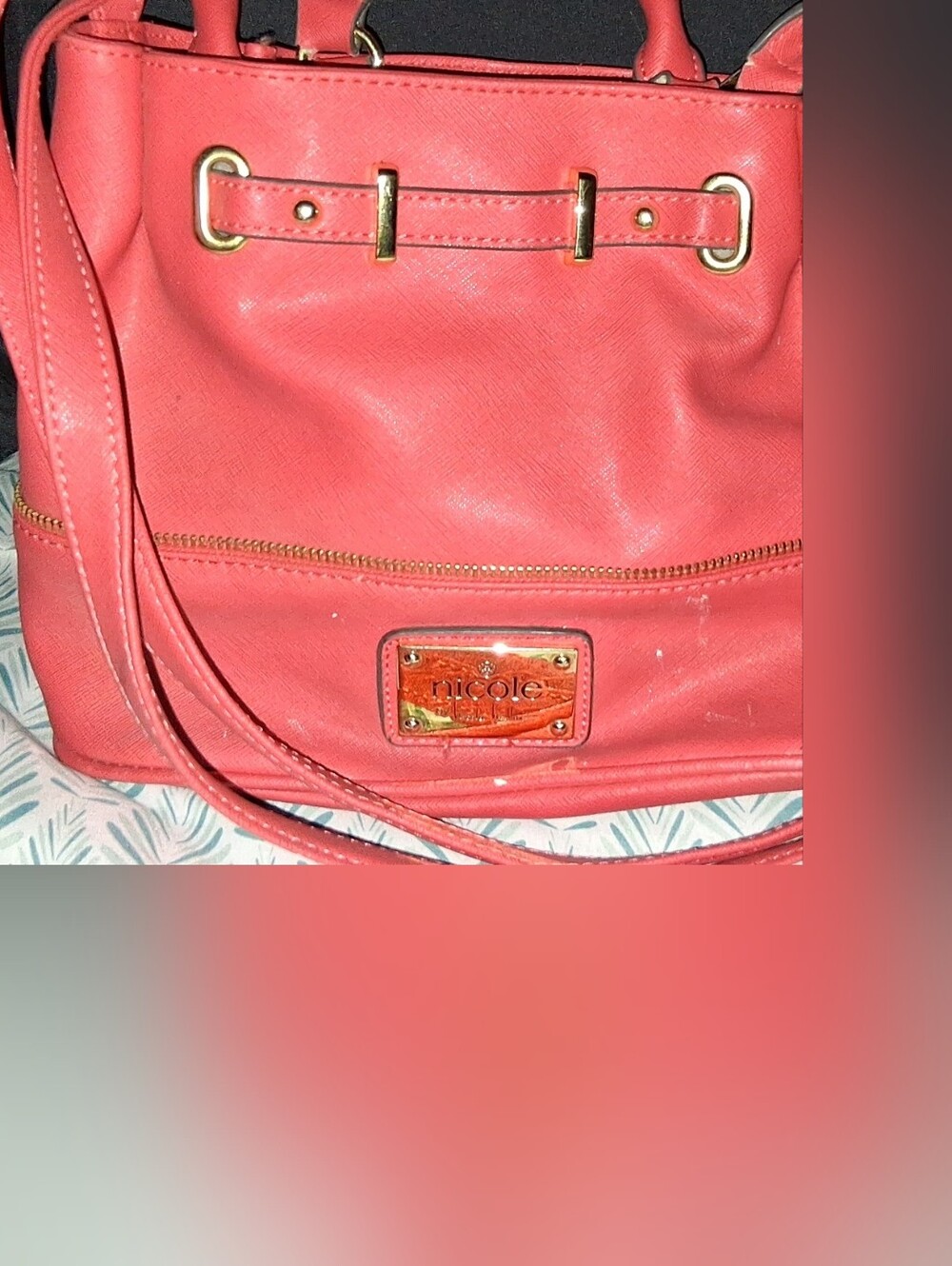 Nicole by Nicole Miller Coral Pink Saffiano Crossbody Satchel Handbag